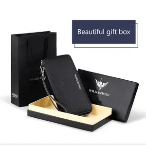 Genuine Leather Long Men Clutch Wallet With Zipper WILLIAMPOLO 2019 Fashion New Phone Credit Card Holder Handbag Male Gift box