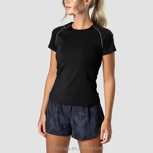 Custom Printing T-shirt High Quality Nylon Spandex Reflective Seams Running Workout T-shirt Gym Wear Crew Neck TShirts For Women