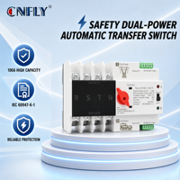 Interrupteur de transfert automatique et manuel triphasé sur rail DIN CNFLY TOQ5-100/4 4P 63A/100A/125A CA, capacité de coupure 10kA