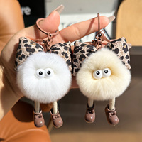 Boule de fourrure de lapin Rex, nœud léopard, pompon oreilles d'elfe, breloque de sac en peluche, porte-clés, jouet mignon et moelleux, accessoires cadeaux