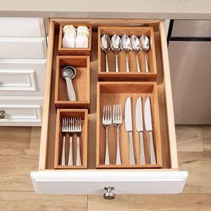 Premium Bamboo Rectangle Drawer Organizer Set Classic Storage Bins Box <strong>Tray</strong> for Office Kitchen for <strong>Tool</strong> <strong>Organization</strong> Storage - Product Image 5