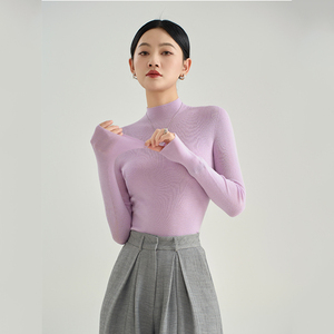 Suéter Fino 100% <span class=keywords><strong>Lana</strong></span> <span class=keywords><strong>Merino</strong></span> para <span class=keywords><strong>Mujer</strong></span>, Cuello Alto, Ajustado, Jersey de Punto, <span class=keywords><strong>Camiseta</strong></span> Base, Logotipo Personalizado - Product Image 5