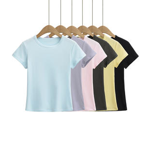 <span class=keywords><strong>Camiseta</strong></span> de Manga Corta Informal, Estilo Europeo y Americano, Estilo Primavera, Simple, Básica, Sexy, con Cuello Redondo - Product Image 1