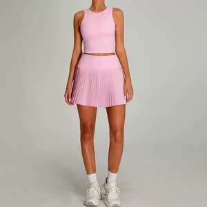 女性两件套网球裙高腰百褶裙套装无袖赛车背加厚裁剪上衣无缝高尔夫套装 - Product Image 3