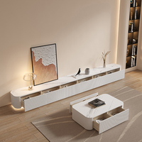 Meuble TV Rock Panel en bois massif léger luxe crème Style petite unité meuble TV peinture blanche minimaliste Table basse combinaison