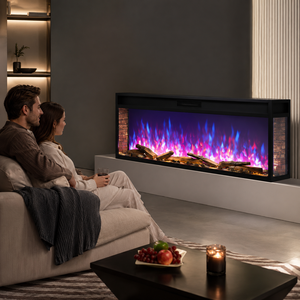 <span class=keywords><strong>Insert</strong></span> de cheminée électrique LCD moderne à 3 faces avec flamme LED <span class=keywords><strong>panoramique</strong></span> multicolore et bûches décoratives - Product Image 1