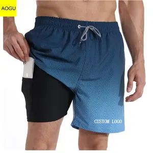 New Arrival Men's Summer Board Shorts Stretch Surf Shorts 2 Layers Beach Sport Shorts For Men