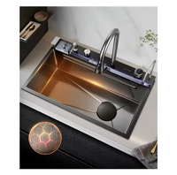 Éviers de cuisine en acier inoxydable anti-rayures montage supérieur 304 évier de cuisine multifonction LED affichage numérique avec robinet extractible