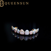 Grillz en Or et Argent avec Moissanite et Diamants, 10K 14K 18K, Forme Carrée, Entièrement Brillante, 8 sur 8 Dents, pour Hommes et Femmes