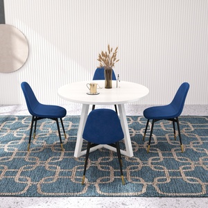 Ensemble de salle à manger rond Evatt 5 pièces, table ronde à chevalet avec 4 chaises élégantes, bleu - Product Image 3
