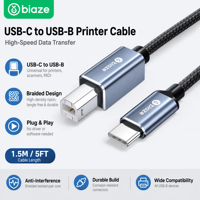Cable de Impresora USB Tipo C, Cable de Datos Blindado con Lámina de Nailon para Impresora Brother, Escáner, Dispositivos Informáticos