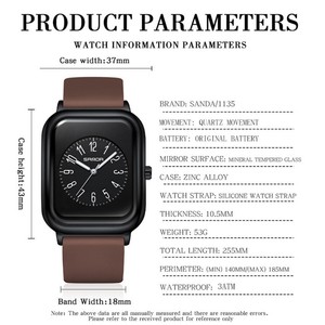 Reloj de Pulsera de Cuarzo para Mujer Sanda 1135, Diseño Cuadrado Minimalista, Elegante y Resistente al Agua - Product Image 4