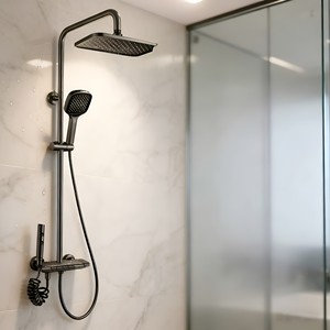 Ensemble de douche exposé avec clavier de piano <span class=keywords><strong>à</strong></span> affichage numérique, pomme de douche de style pluie gris canon, mitigeur de salle de bain, vente chaude - Product Image 2