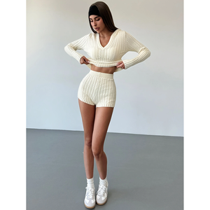 Cable Knit Outfit <b>Set</b> Off White XS Women's Sweater Shorts <b>Set</b> - Product Image 3