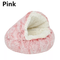 Vente en gros d'usine OEM lit pour chat grotte lit rond en peluche moelleux à capuche pour chien beignet auto-chaud maison pour animaux de compagnie lit apaisant nid de chenil de couchage