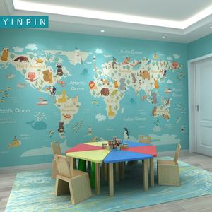 Carte du monde animale de dessin animé, papier peint mural personnalisé amusant pour la décoration de la chambre des enfants - Product Image 3