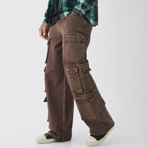 بخاخ قوس قزح بشعار مخصص ملابس الشارع للرجال بنطال عتيق بساق مستقيمة متعدد الجيوب فضفاض من الدنيم الحمضي بنطال كارجو للرجال - Product Image 1