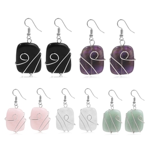Orecchini in Acciaio Inossidabile Argento con <span class=keywords><strong>Pietra</strong></span> Avvolta in Filo, Gioielli con Cristallo e <span class=keywords><strong>Agata</strong></span> per Donna, Regalo Elegante - Product Image 1