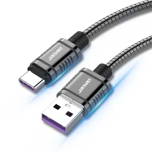 Kabel USB C, 5A Pengisian Cepat Kepang Logam 6,6 Kaki Kabel Tipe C Hampir Tidak Bisa Pecah/Kabel Pengisian USB 3.0