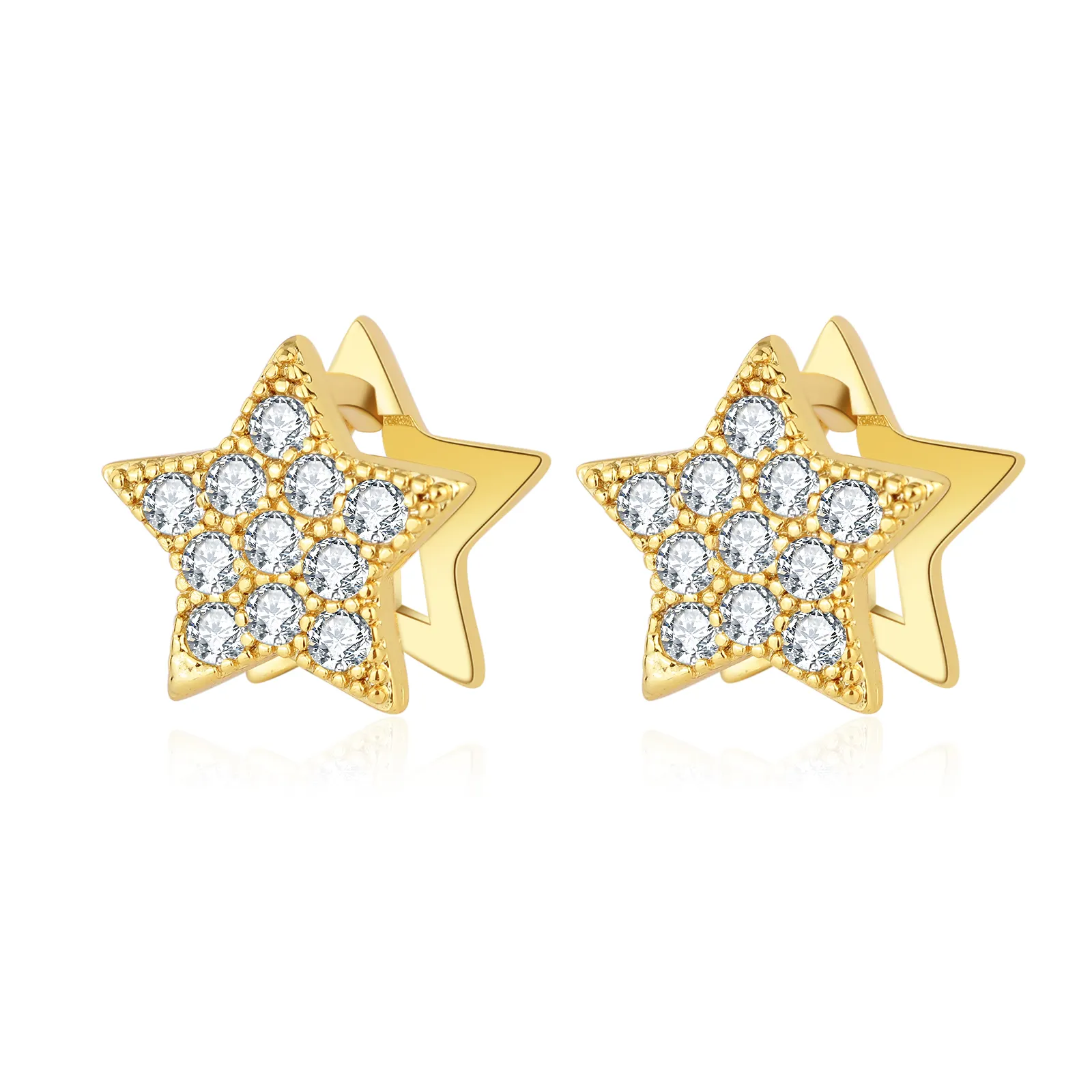 Sıcak satış 18K altın kaplama takı S925 ayar gümüş Pentagram yıldız şekilli zirkon damızlık küpe