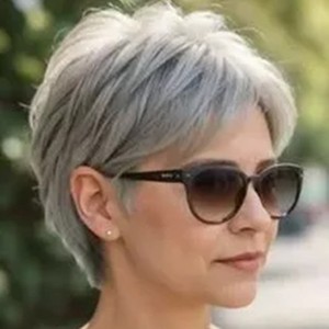 Pelucas Cortas de Cabello Humano Remy Brasileño 100% sin Pegamento, Hechas a Máquina, Estilo Pixie Bob, Color Gris, sin Encaje, <span class=keywords><strong>para</strong></span> Mujer, Estilo Ondulado - Product Image 4