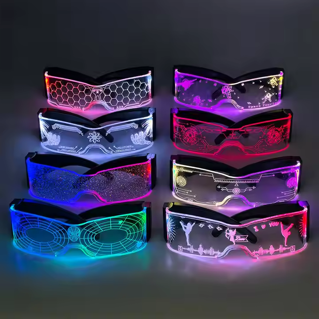 2025 Hot Sale Led Folding Customized Own Logo LED Brille Dazzle Cyberpunk Glasses Led Party Rave Light up Glasses