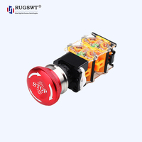 Bouton d'arrêt d'urgence en acier inoxydable 16 mm avec trou de fixation, tête champignon rouge grande taille pour systèmes de convoyage et manutention de matériaux