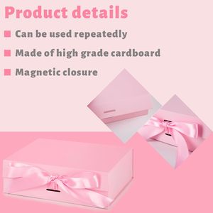 Pink Folding <b>Gift</b> <b>Box</b> With Lid Magnetic Closure Ribbon For Bridal <b>Gifts</b> Weddings Birthdays Mother's Day - Product Image 4