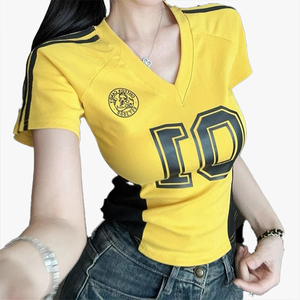 Women's <b>Summer</b> Regular Shoulder Short Sleeve T-<b>Shirt</b> V-Neck Cropped Top Unique Preppy Style Sports Jersey - Product Image 5