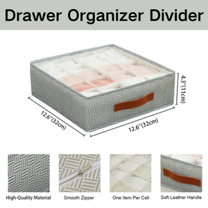 Organizzatore per biancheria intima e scatola in tessuto a 20 griglie per armadio e cassettone pieghevole con manico in pelle - Product Image 4