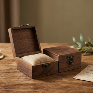 Wooden Rectangle <b>Watch</b> Box with Cotton Lining Protective Snap Closure <b>Case</b> - Product Image 2