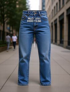 Jeans da Donna a Gamba Dritta, Vita Alta, con Bottoni, in Denim Stonewashed, Lunghezza Intera, Vestibilità Regolare, Stile Urbano Chic e Semplice, Ideali per la Primavera - Product Image 2