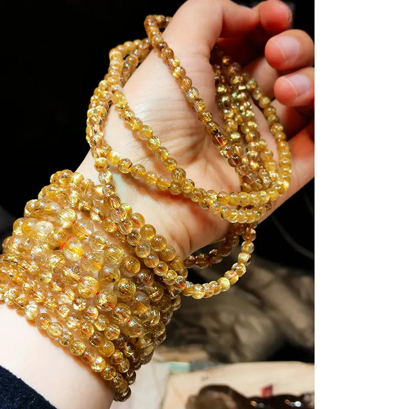 Großhandel Hochwertiges Rutil Quarz Armband Goldene Farbe Haar Quarz Heils teine Gold Rutil Quarz Armband Für Geschenk