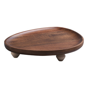Walnut Wood Solid Wood High Leg <b>Tray</b> New Chinese Style Fruit Dessert <b>Snack</b> Plate Home Use - Product Image 5