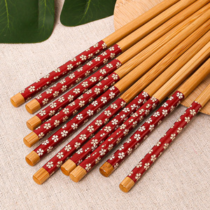 Baguettes japonaises en bambou, 22,5 cm, cinq couleurs, motif floral fin, pointe effilée, baguettes carbonisées en spirale - Product Image 3