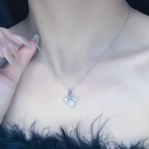 Collier à pendentifs thématiques en or blanc, étoile, soleil, lune, étoiles, géométrique, serti griffe, pour usage quotidien - Product Image 5