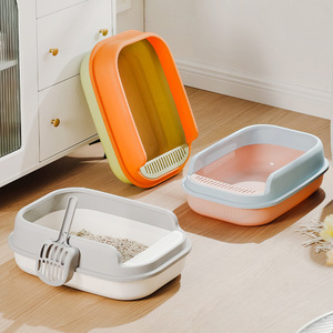Semi Enclosed Large <b>Cat</b> <b>Litter</b> Box With Scoop Included Rectangle Shape For Adult <b>Cats</b> Thickened Anti Splash Design - Product Image 4