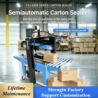 Machine de scellage semi-automatique pneumatique FXJ-6050C pour cartons et boîtes avec option d'imprimante à jet d'encre et de système de distribution de ruban adhésif pour l'emballage de boissons