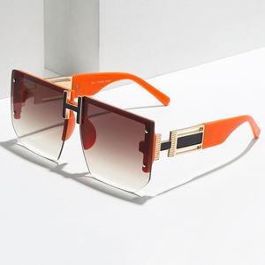 Custom Logo Luxury Vintage <b>Men</b> Women Rimless Oversized Sun Glasses Orange <b>Square</b> Flat Top <b>Sunglasses</b> Women - Product Image 1