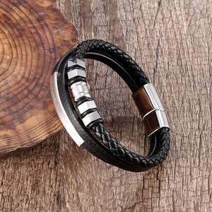 Luxe armbanden Homme mannen vrouwen sieraden 3-strengs zwart gevlochten lederen armband gevlochten 19/20/21cm - Product Image 3