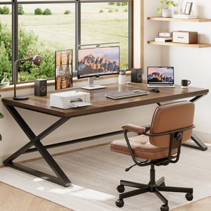 Extra Long Modern <strong>Office</strong> <strong>Desk</strong> Large <strong>Rustic</strong> Industrial Study Work Computer <strong>Desk</strong> for Home <strong>Office</strong> Bedroom Dining Living Room - Product Image 1