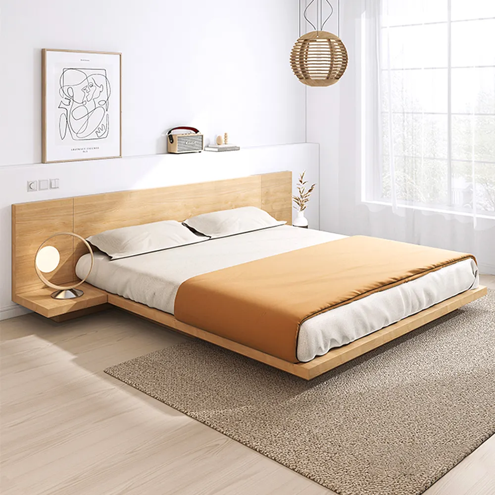 Japanese Tatami Bed, Solid Wood Floating Platform Frame Queen King Size Low Bedroom Furniture