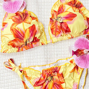 YY6324 2 pièces rayé 3D fleur Bikini <span class=keywords><strong>Triangle</strong></span> ensemble maillot de bain dos nu pour femme - Product Image 4