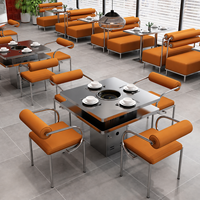 Ensemble de table et chaises de restaurant en cuir orange commercial avec banquette rétractable, structure métallique, pour aire de restauration et café