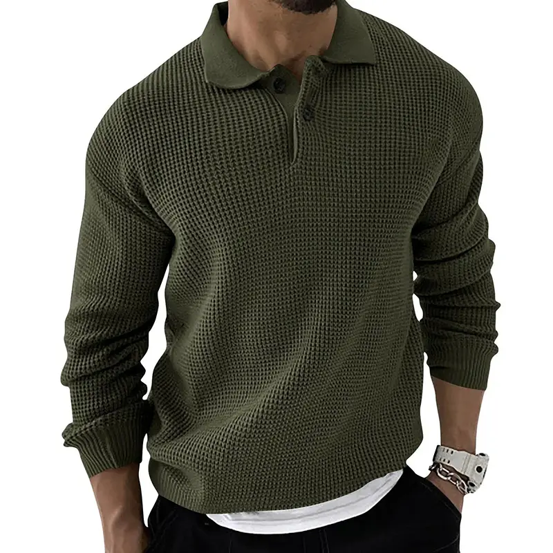 Kustom LOGO grosir pakaian ukuran besar katun Vintage anak laki-laki Polo leher rajutan Pullover Sweater