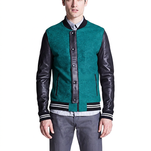 KVJ26 Veste universitaire en laine coupe ajustée pour hommes, confortable et classique, style letterman, broderie sans col, design d'hiver formel - Product Image 3