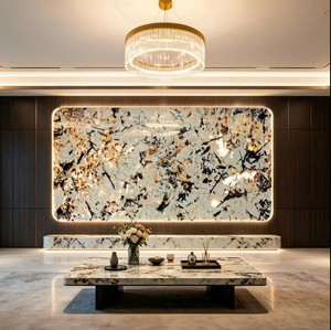Translucent Quartzite Stone Slab Backlit Wall Panel Luxury TV <strong>Background</strong> Villa Interior Decoration Custom Size - Product Image 3
