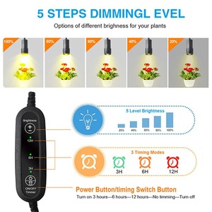 Lámpara LED de Cultivo de Plantas de Espectro Completo de 10W con Altura Ajustable y Zoom, 5 Niveles de Intensidad, Temporizador de 3/6/12H, para Escritorio o Suelo - Product Image 3