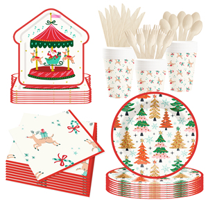 DAMAI Stock Customized Disposable Paper Plates with Santa and Christmas Tree Pattern Christmas Theme Tableware Set Decorations - Product Image 2
