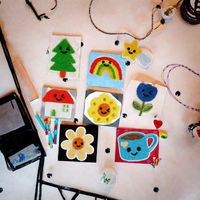 Patch brodé thermocollant mini format en feutre non tissé et PVC, écologique, avec paillettes, style coréen mignon, motif arc-en-ciel, tasses, soleil, fleurs et chapeaux